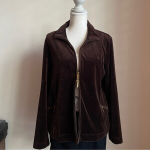 Ralph Lauren Zip Up Jacket Large Brown Velvet Athletic Preppy Comfort Casual 90s